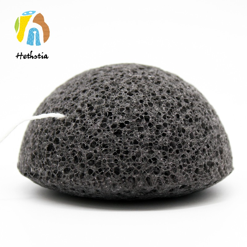 100% Natural Black Half Ball Shape Natural Facial Konjac Sponge