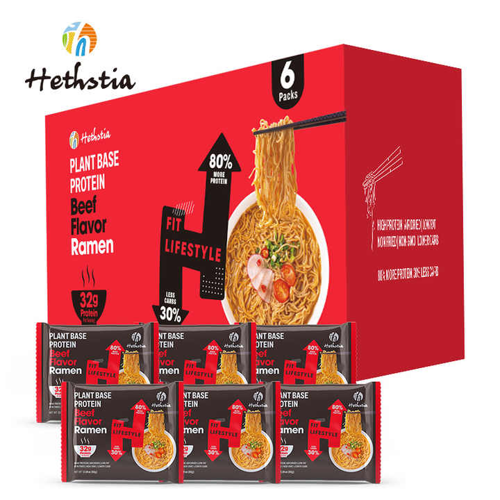 High Protein Keto Friendly Vegan Non-GMO Lower Carb Instant Ramen Noodles With Spicy Beef Flavor